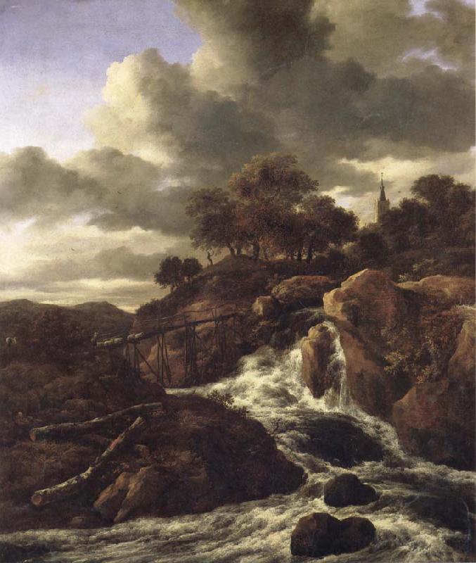 Jacob van Ruisdael A Waterfall with Rocky Hilla and Trees France oil painting art
